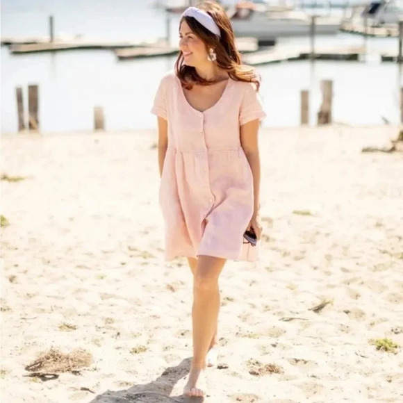 Jillian Harris X Priv Linen Hamptons Jilly Baby Doll Dress Light Pink Size Small - Picture 1 of 13